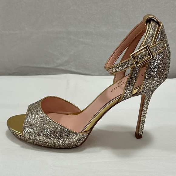 Kate Spade Silver/Gold Glitter Peep-Toe Platform Sandals Size 6.5 - Picture 7 of 14